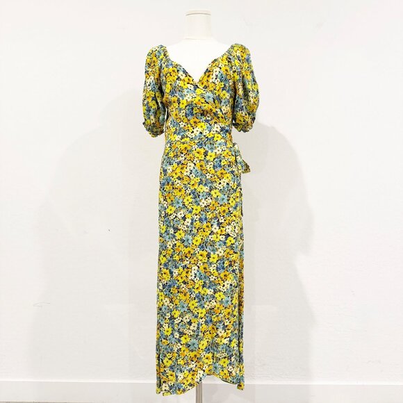 L Space Talia Puff Sleeve Ruffle Trim Tie Midi Wrap Dress Boho Peasant Medium - Picture 3 of 12